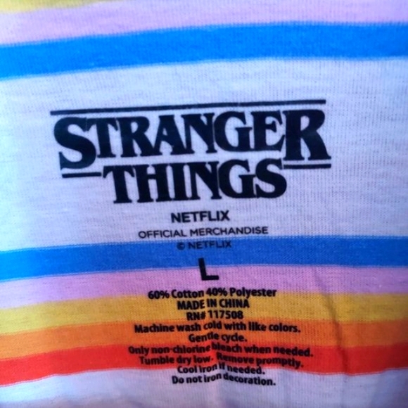 Stranger Things Hawkins Indiana Striped Shirt Top Size Large Netflix - Picture 3 of 3